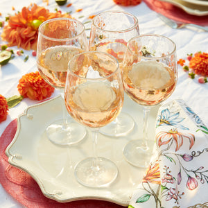 Juliska Puro Glass White Wine glasses on berry and thread plate