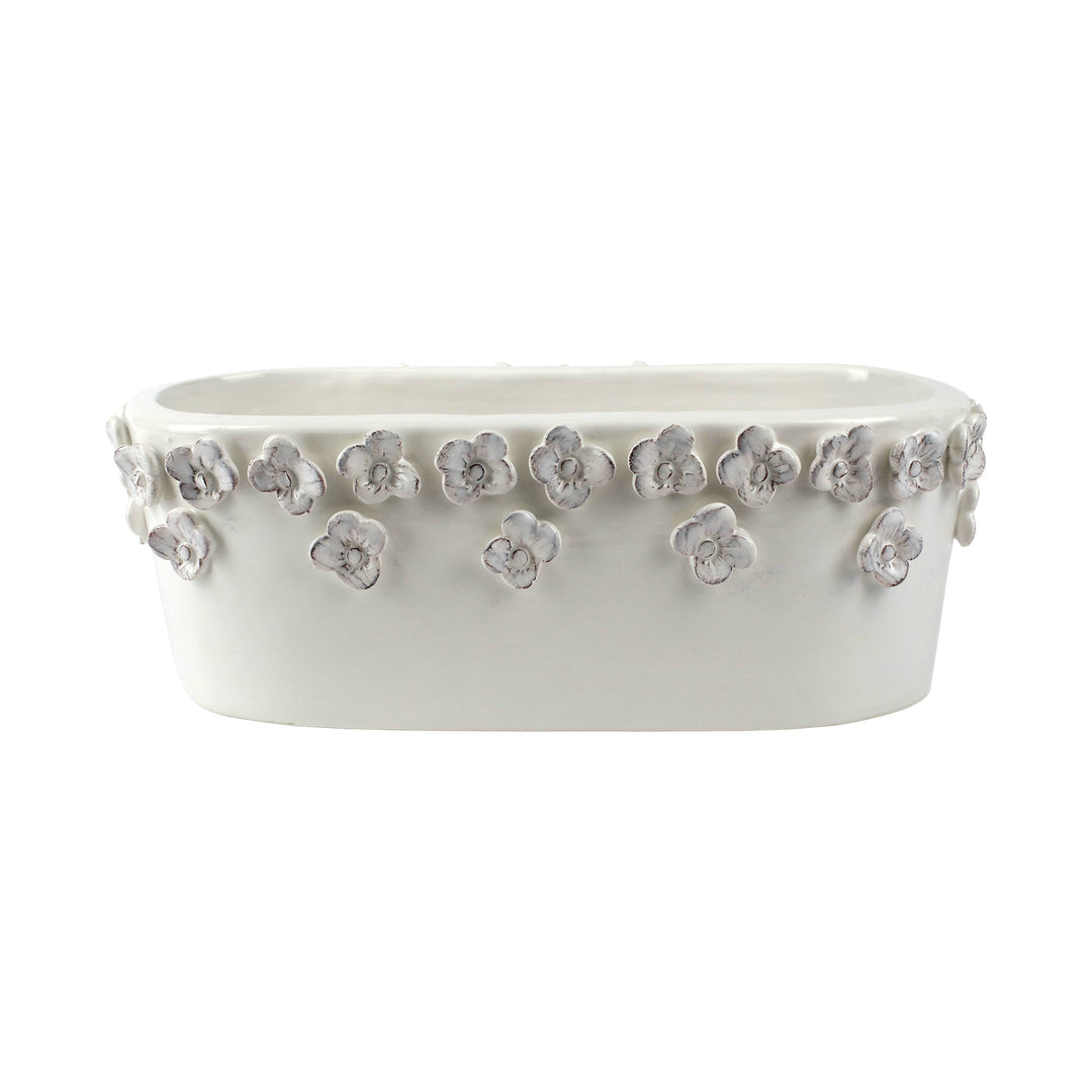 Vietri Rustic Garden White Flower Oval Planter