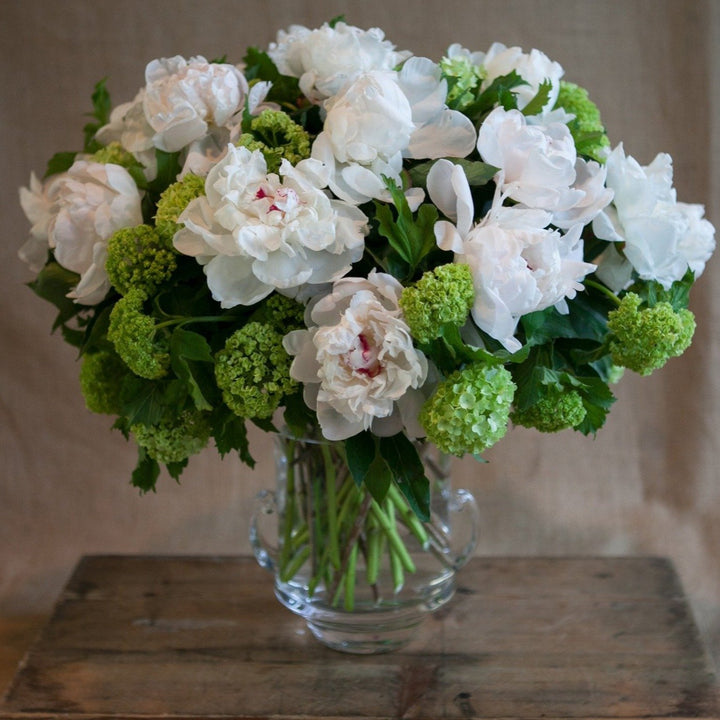 Sympathy Floral Arrangement bouquet white peonies green hydrangea flowers