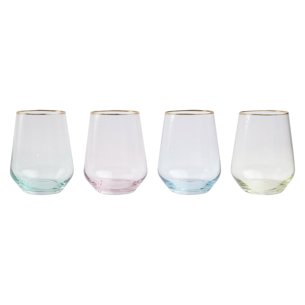 Vietri Assorted Rainbow Stemless Wine Glass Set