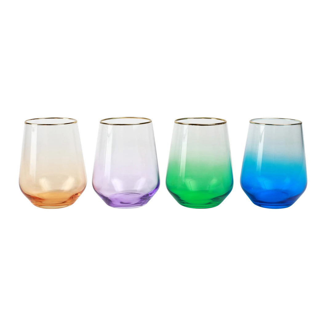 Vietri Assorted Jewel Tone Stemless Wine Glass Set