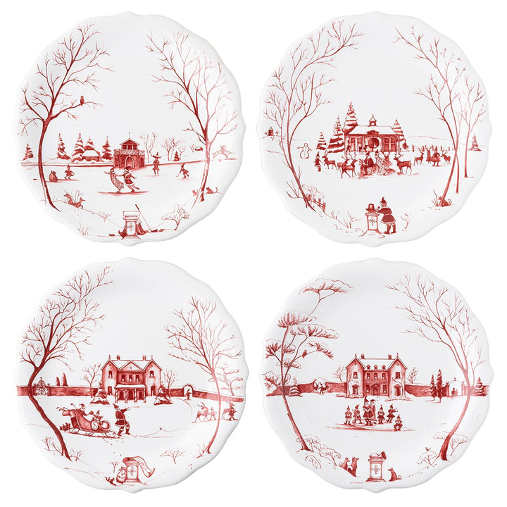 Juliska Country Estate Winter Frolic Ruby Mr. & Mrs. Claus Party Plates