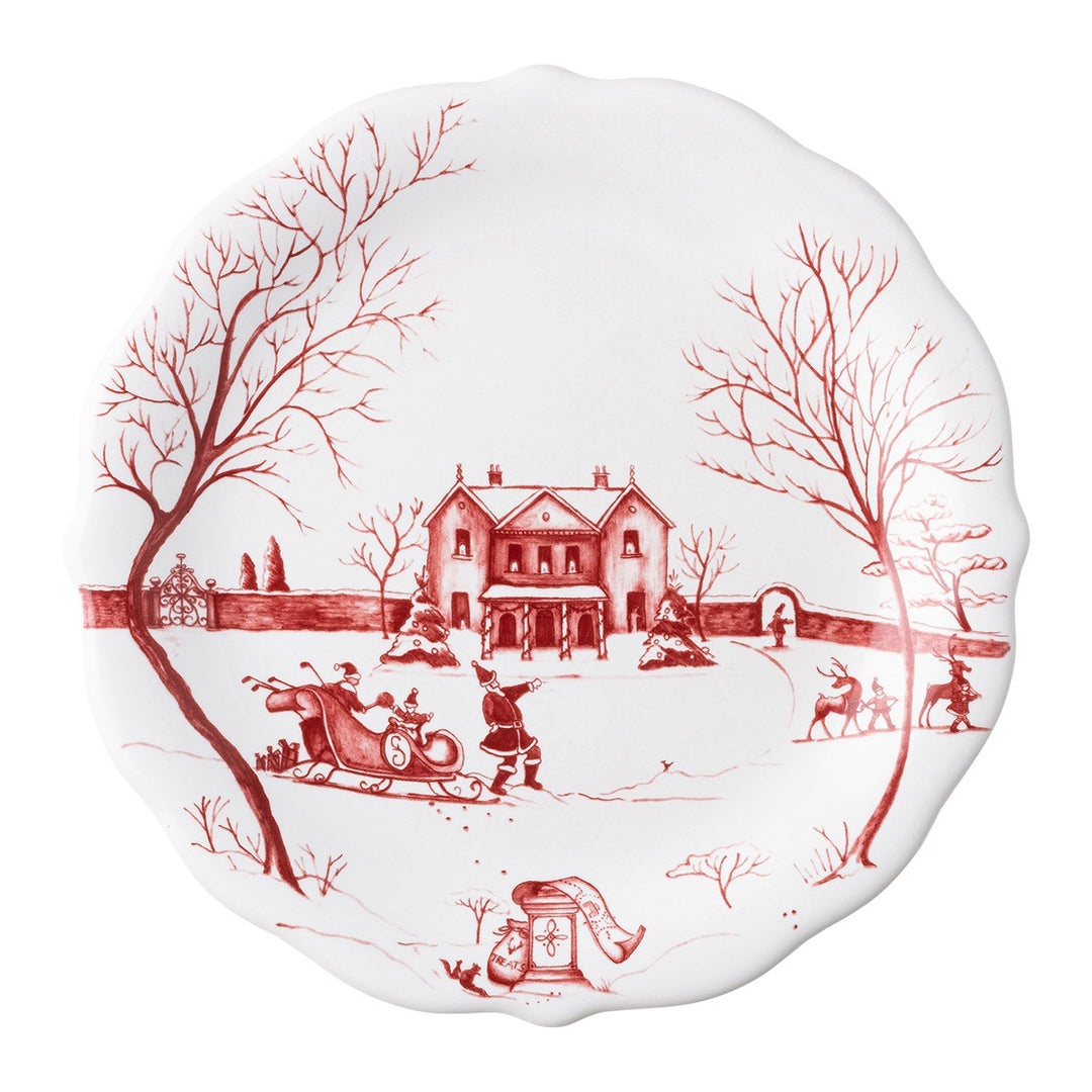 Juliska Country Estate Winter Frolic Ruby Mr. & Mrs. Claus Party Plates