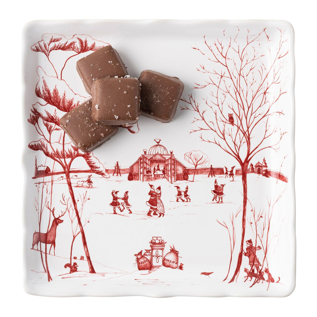 Juliska Country Estate Winter Frolic Ruby Sweets Tray "Mr. & Mrs. Claus"