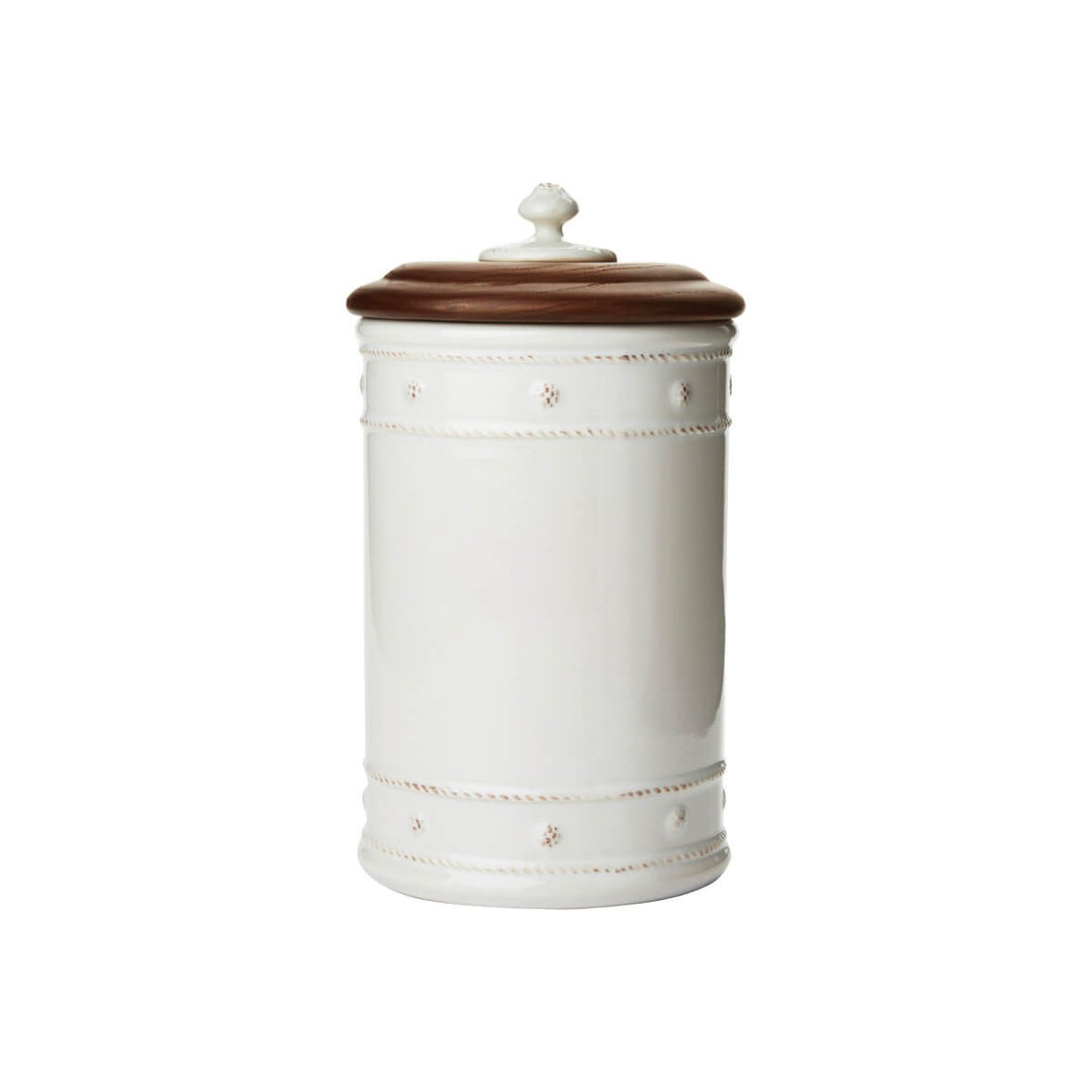 Juliska Berry & Thread Whitewash Canister w/ Wooden Lid 10"