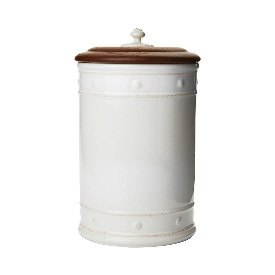 Juliska Berry & Thread Whitewash Canister w/ Wooden Lid 13"