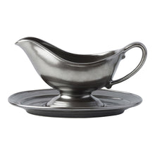 Load image into Gallery viewer, Juliska Pewter Stoneware Sauce Boat &amp; Stand
