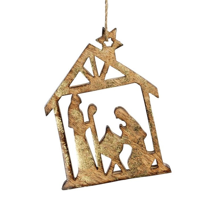 Wooden Carved Nativity Ornament, Large