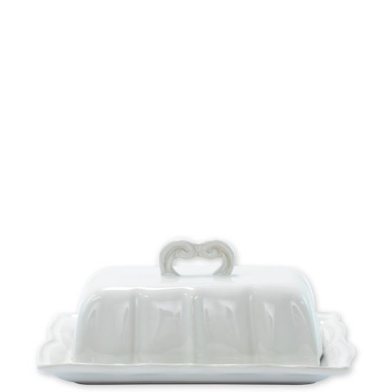 Vietri Incanto Stone White Baroque Butter Dish