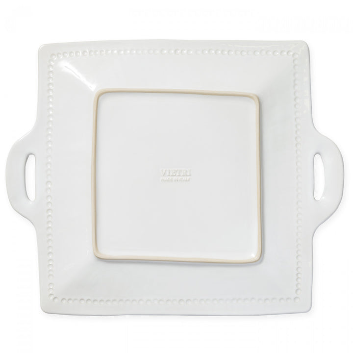 Vietri Incanto Stone White Stripe Handled Platter, Square