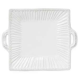 Vietri Incanto Stone White Stripe Handled Platter, Square