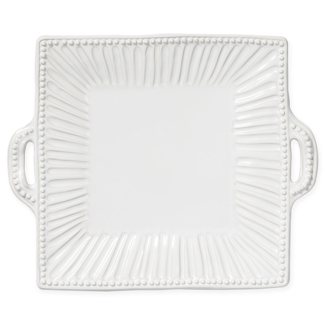Vietri Incanto Stone White Stripe Handled Platter, Square