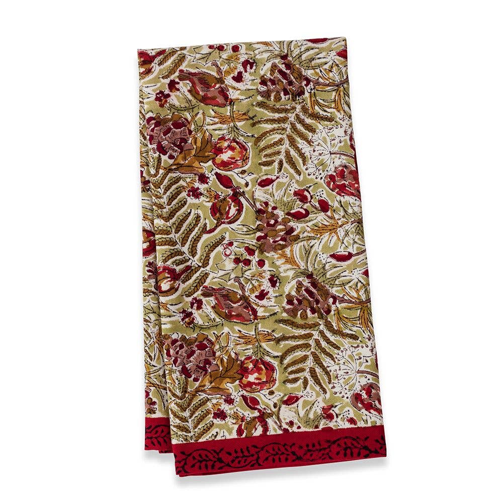 Winter Garden Red & Green Tea Towel